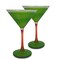 Golden Hill Studio Set of 2 Green and Orange Contemporary Hand Painted Wine Glasses 7.5 oz.